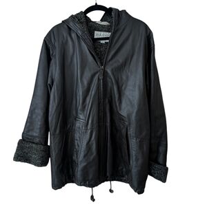Vintage 90s Brandon‎ Thomas Brown Leather Hooded Zip Up Lined Jacket Coat Size M